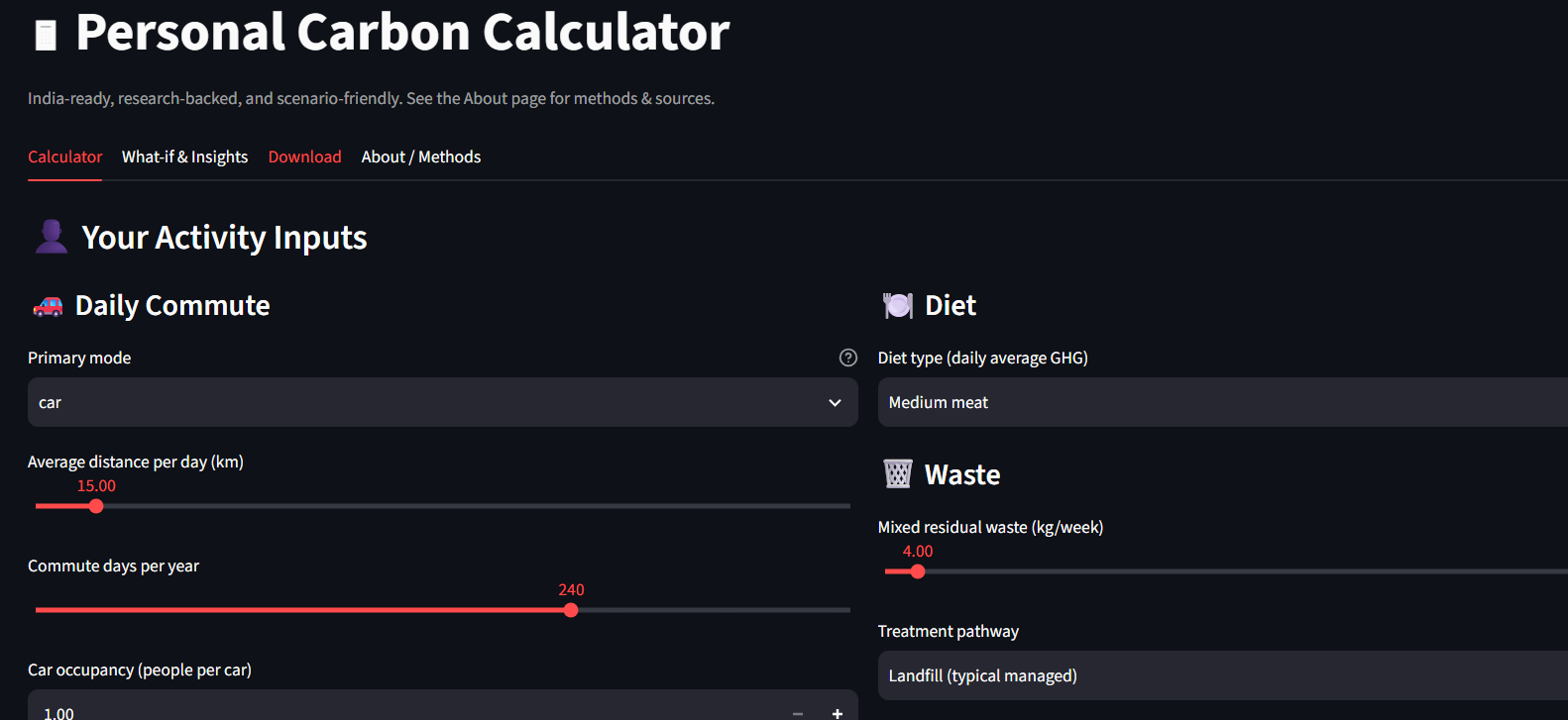 Personal Carbon Calculator preview